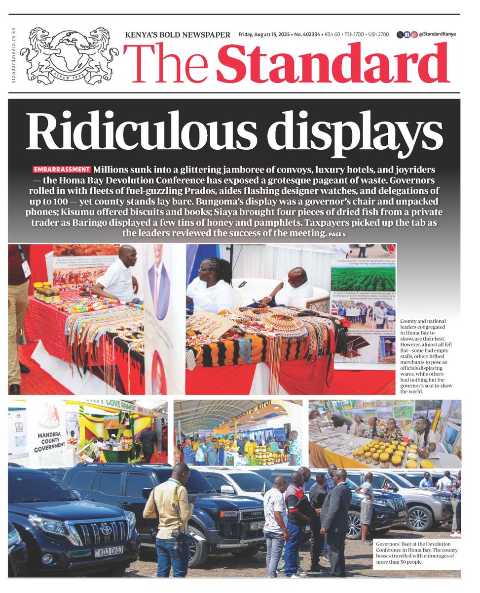 Bungoma displayed a governor’s chair and unpacked phones; Kisumu offered biscuits and books; Siaya brought four pieces of dried fish from a private trader and Baringo displayed a few tins of honey and pamphlets.