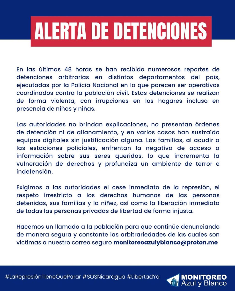 Más secuestros en Nicaragua de parte de la dictadura sandinista.