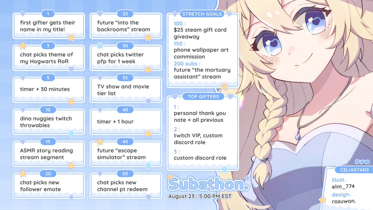 latercaitlin's tweet photo. ⭐️・ 3RD ANNIVERSARY SUBATHON ・⭐️

I am officially hosting my first ever uncapped subathon to celebrate my 3rd year as a streamer! I hope to see you there ♡

🗓️ august 23 | 5:00 pm EST ・ 2 pm PST https://t.co/LGEPvGC7R9
