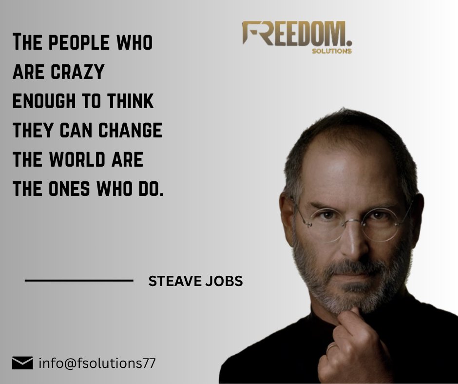 bloggerspoint_'s tweet image. The people who are crazy enough to think they can change the world are the ones who do. – Steve Jobs. Have questions? We&apos;re here to help!
📷 Call us: +92 3055575917
📷 Email: info@fdsolss.com
📷 Visit us: fdsolss.com
#freedomsolution #contactus #quote #SteveJobs