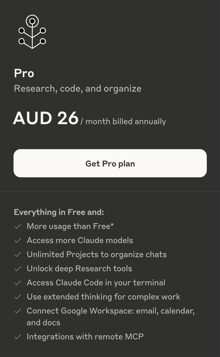 jmadan's tweet photo. hey @claudeai why your subscription costs jumps from one page to another? AUD26 !=AUD30.91 🤔 https://t.co/lzUchfgZIb