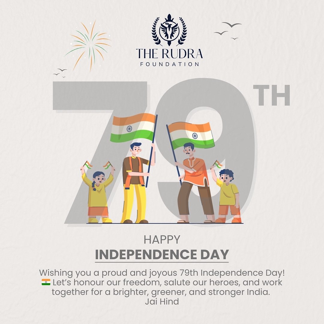 TheRudraFdn's tweet photo. 79 years of freedom, pride, and unity 🇮🇳 Let’s keep the tricolour flying high in our hearts and actions. 🌿✨ #79YearsOfFreedom #JaiHind #IndependenceDay2025 #ProudToBeIndian https://t.co/dOVSDXNmp7