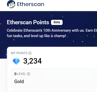 UnIlIOn.g (@_unilion_) on Twitter photo etherscan.io/points <a href="/etherscan/">etherscan.eth</a>
十周年,推出了积分系统和每日任务,每天可以领取积分和开神秘箱子,但是只有以前注册过账号的人才有资格链接账号和钱包地址做任务 想知道你是否注册过,可以点找回密码,然后输入你的常用邮箱,如果你注册过,就可以收到用户名和密码邮件 #10YearsofEtherscan etherscan.io/points <a href="/etherscan/">etherscan.eth</a>
十周年,推出了积分系统和每日任务,每天可以领取积分和开神秘箱子,但是只有以前注册过账号的人才有资格链接账号和钱包地址做任务 想知道你是否注册过,可以点找回密码,然后输入你的常用邮箱,如果你注册过,就可以收到用户名和密码邮件 #10YearsofEtherscan