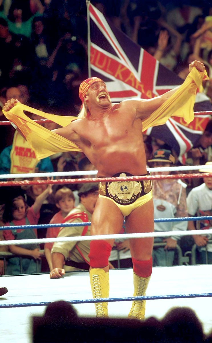📸 Great shot of the Hulkster taken at London's Docklands Arena during the UK Rampage '91 show on April 24, 1991. Hogan defeated Sgt. Slaughter in the main event. #WWF #WWE #HulkHogan