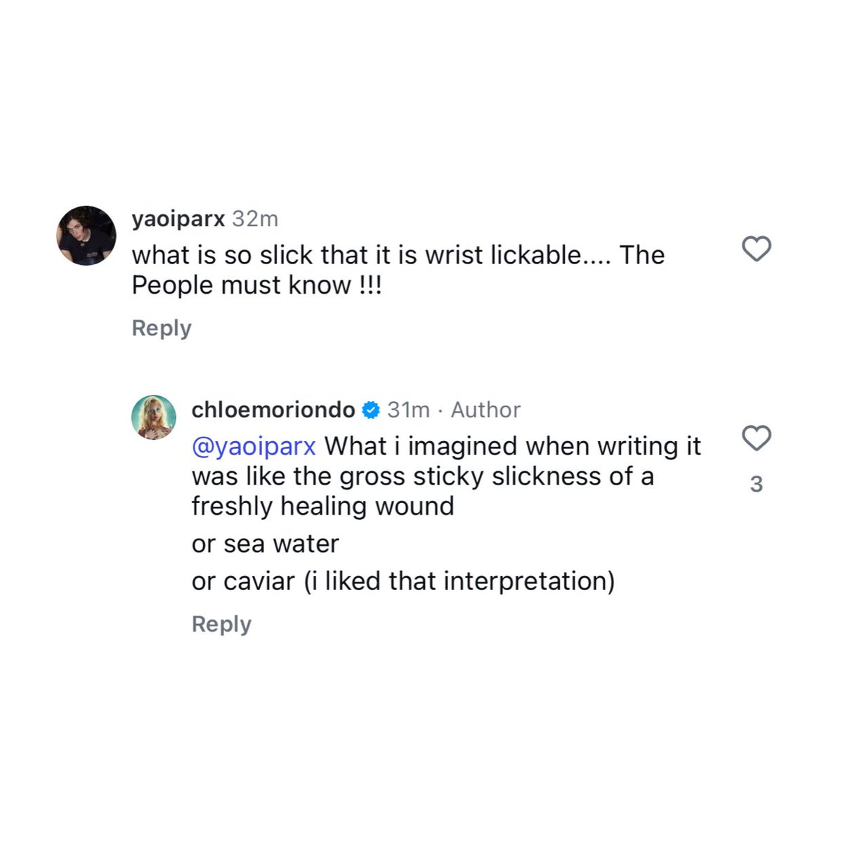 ☆ chloe moriondo replied to some instagram comments : @/chloemoriondo on ig

💭