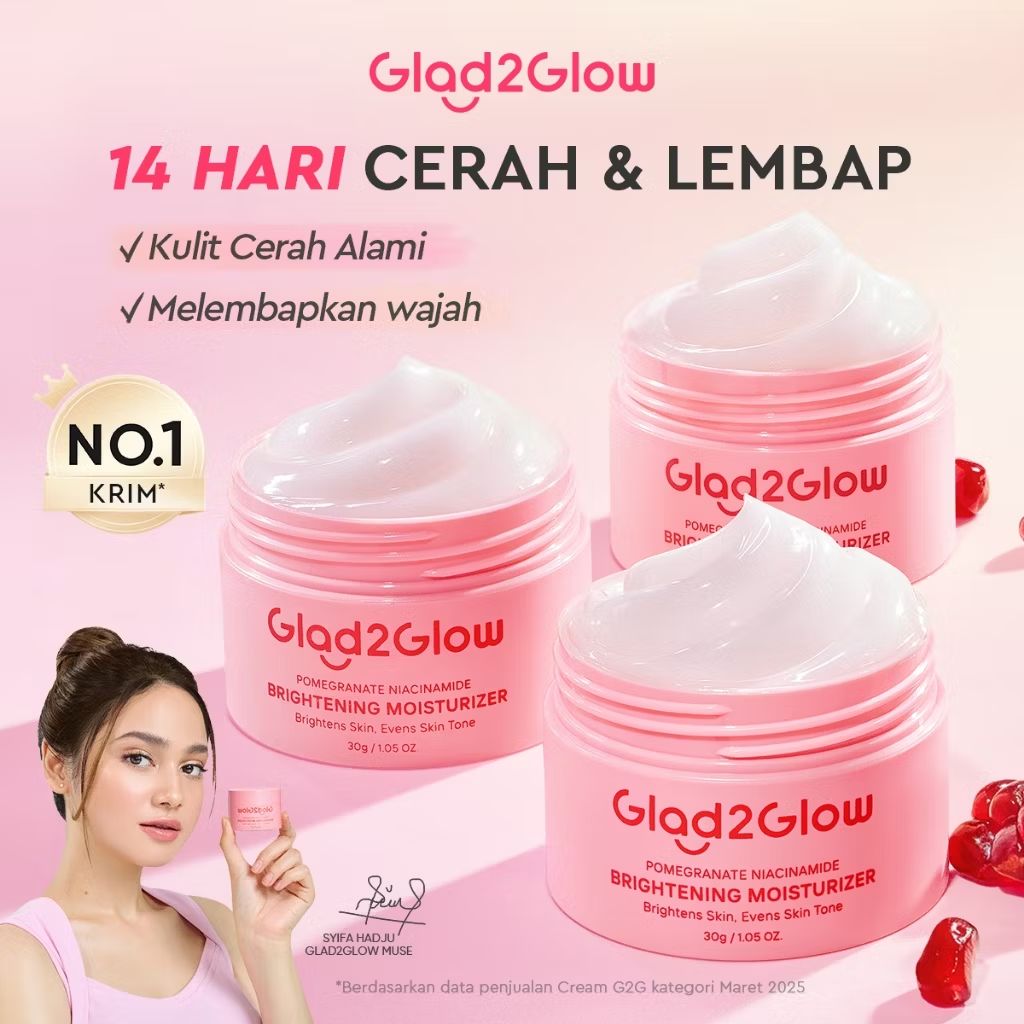 tiralia's tweet photo. Yuk mumpung lagi flash sale ni Glad2Glow Pomegranate Niacinamide Brightening Moisturizernya jadi cuman Rp44.900 aja. https://t.co/VlcoaxaKPk https://t.co/gHY39o9Nj4