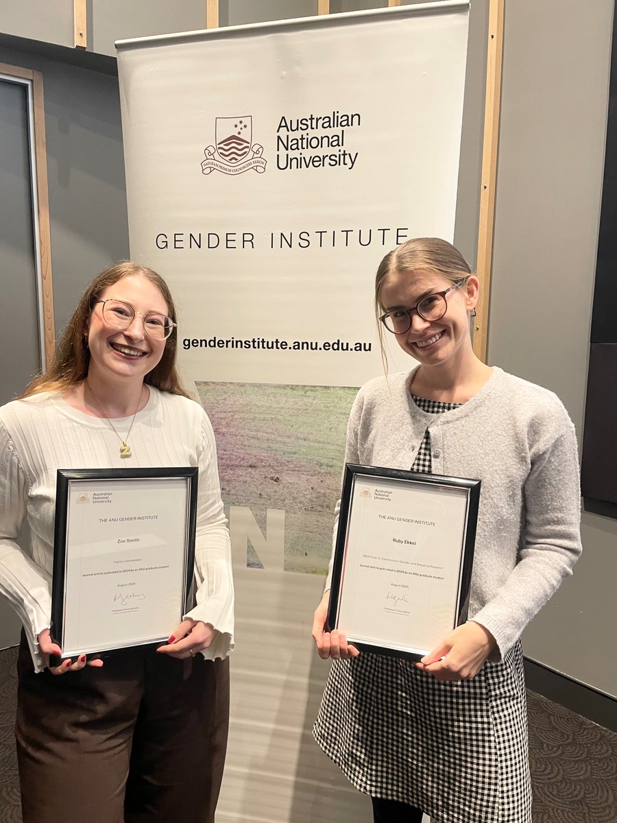 🎉 Our school excelled at the <a href="/GenderANU/">ANU Gender Institute</a> Awards:  🏆 Ruby Ekkel won Best Journal Article for her research on the Melbourne Women’s Walking Club. 👏 Zoe Smith received high commendation in the same category. And 🎓 Ashley Price was a joint winner in the Honours Thesis category!