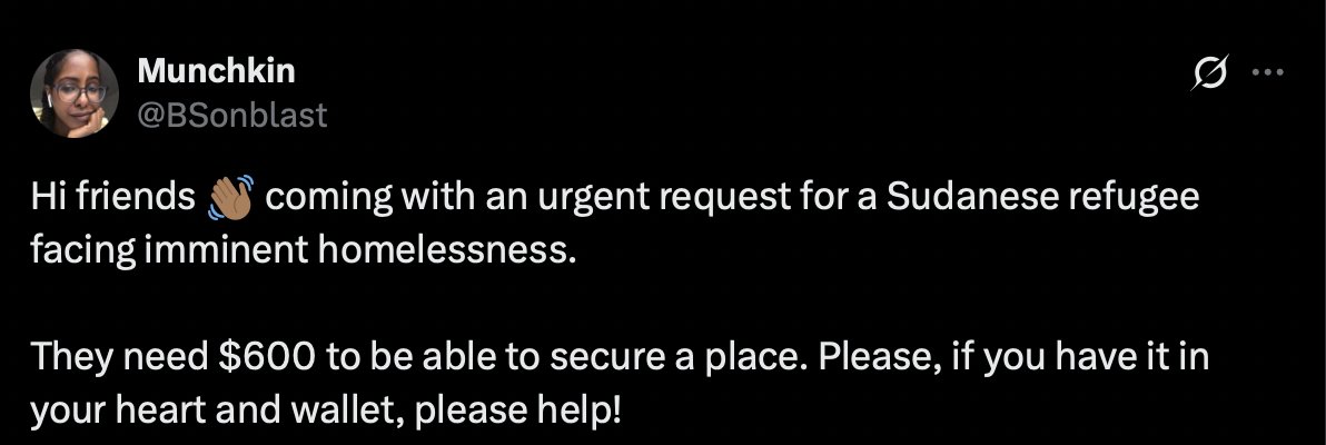 Thank you thank you thank you!!!😭🙌🏾

You generously gave a total of $800, allowing me to send $700 so they have a small buffer to make it until payday. Rest will roll over to the next need.

I am eternally grateful to each &amp; every caring soul in my community!❣️

#KeepEyesOnSudan
