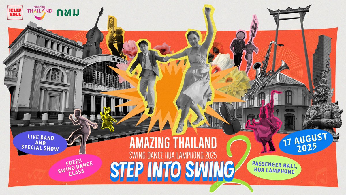 TAT Newsroom (@tatnews_org) on Twitter photo ππ»πΊπ» Swing takes over Hua Lamphong!
π
17 Aug | 16:00β19:00
π· Live jazz πΆ Free dance classes π Vintage vibes
β
Free & fun for allβregister now: ticket.jellyrolljazzclub.com/hualampong2025
#Thailand #TATNews #ThaiTravelNews #StepintoSwing #JellyRollJazzClub #AmazingThailand #BangkokEvents ππ»πΊπ» Swing takes over Hua Lamphong!
π
17 Aug | 16:00β19:00
π· Live jazz πΆ Free dance classes π Vintage vibes
β
Free & fun for allβregister now: ticket.jellyrolljazzclub.com/hualampong2025
#Thailand #TATNews #ThaiTravelNews #StepintoSwing #JellyRollJazzClub #AmazingThailand #BangkokEvents