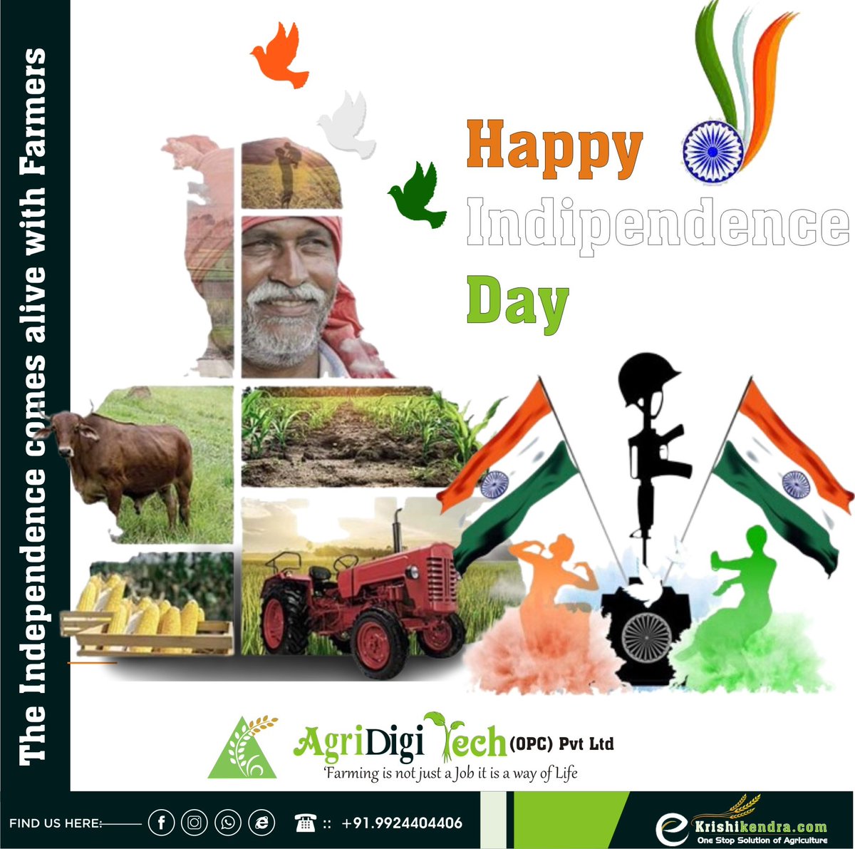 सभी को स्वतंत्रता दिवस की हार्दिक बधाई एवं शुभकामनाएं। 📷

"Sow the seed of prosperity, reap the harvest of freedom!"
Celebrate Independence with the farmers' brethren.
Be the #Independent and #Agripendent
Happy #IndependenceDay

 #ekrishikendra #agridigitech #digitalagriculture