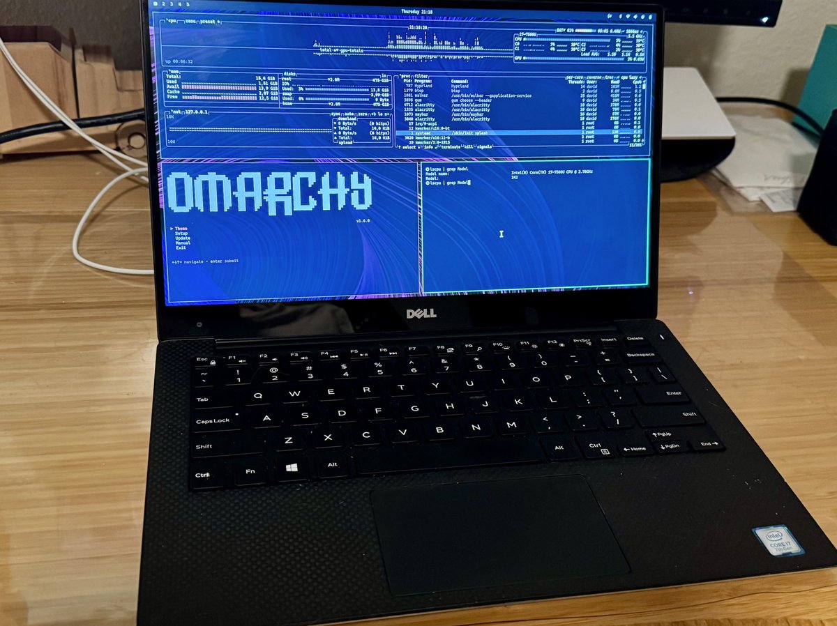 davidkeitel's tweet photo. Starting to reconsider the Apple ecosystem now for both phone and compute - first baby steps with Omarchy from @dhh.

Works great out of the box on my 9 year old XPS 9360; and a great experience coming back to Linux after an 8 year journey with Apple for my daily driver.

On the phone side, RCS is good enough for messaging now, but my biggest concern will be the conversation with my family to switch from FaceTime 😬.