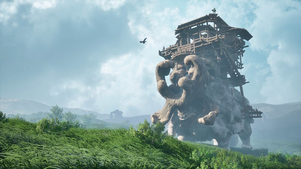 gamespark's tweet photo. 「もののけ姫」に多大な影響を受けたサバイバルアドベンチャー『山外山（ヤマソト）』発表。自然を駆使して敵と戦い、時には巨大生物の背に住処も築ける
https://t.co/oDyxJ2C2Ss https://t.co/Bic8dZBnYx