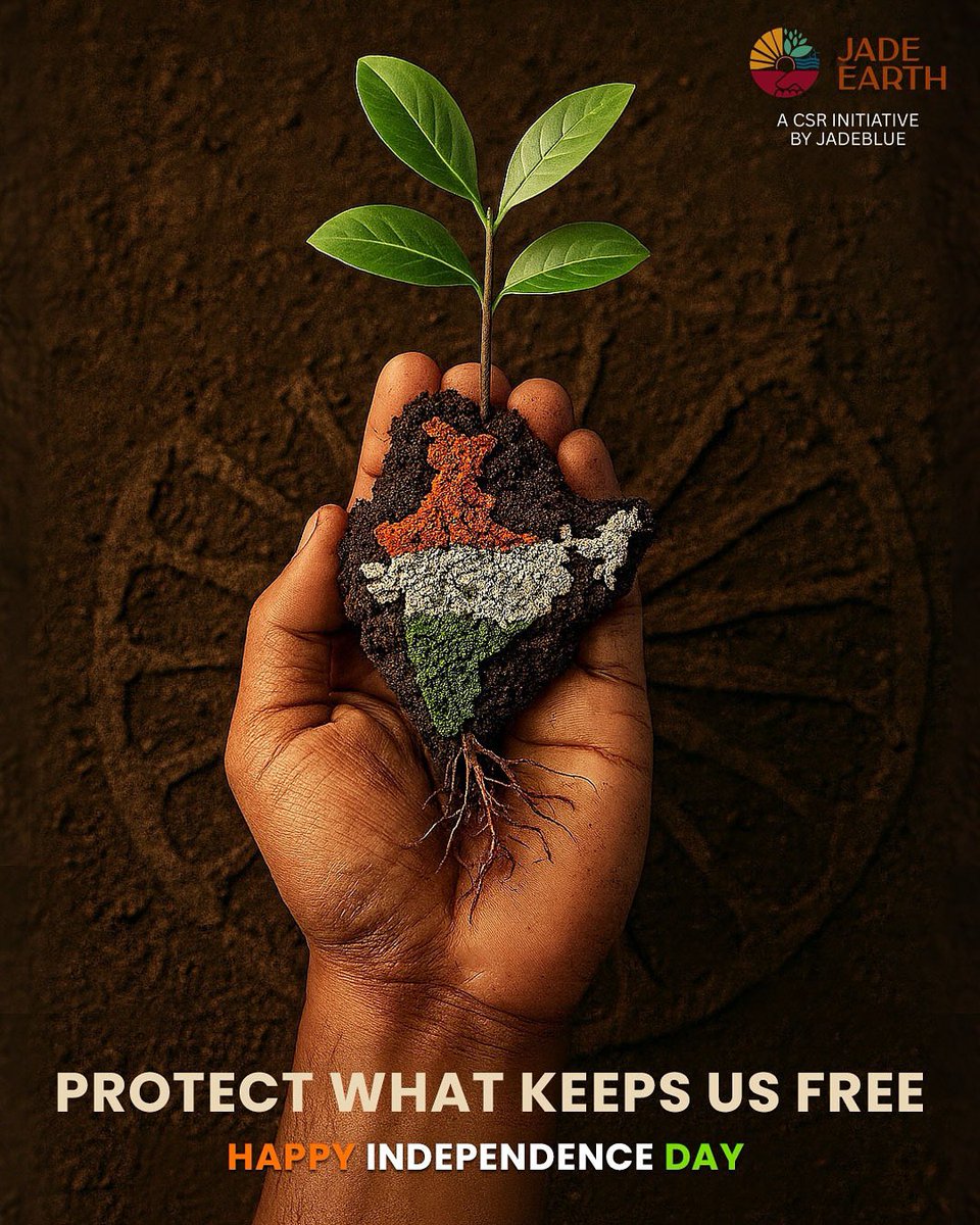 JadeEarth1605's tweet photo. Freedom isn’t just won, it’s nurtured. 
This Independence Day, let’s pledge to protect the roots of our nation, its land, trees, and environment because a free India thrives only when its nature does. 

#jadeearth #csrinitiative #independencedayindia #greenindia #sustainability #ecofriendlyindia #naturelove #protectnature #environmentfirst #indiaindependenceday #freedomandnature #protectourplanet