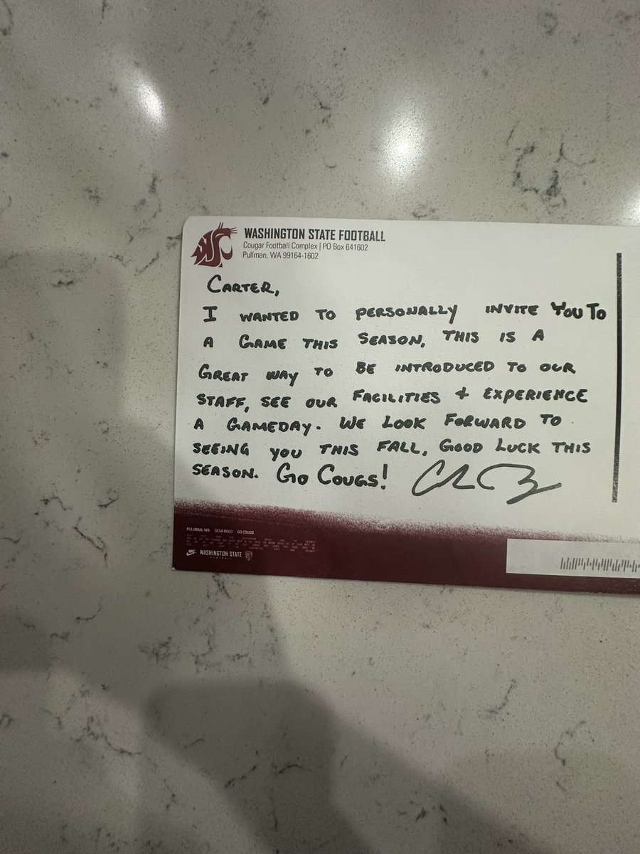 @CarterWilliams (@cl7yt) on Twitter photo Thank you <a href="/WSUCougarFB/">Washington State Football</a> for the personal game day invite and mail.
#GoCougs
<a href="/andy_lucas98/">Andy Lucas</a> <a href="/J_Menage3/">Jake Menage</a> <a href="/AlaTrosk/">Alaka'i Troske</a> <a href="/CoachACalcutta/">Anthony Calcutta</a> <a href="/RickyCiccone/">Ricky Ciccone</a> Thank you <a href="/WSUCougarFB/">Washington State Football</a> for the personal game day invite and mail.
#GoCougs
<a href="/andy_lucas98/">Andy Lucas</a> <a href="/J_Menage3/">Jake Menage</a> <a href="/AlaTrosk/">Alaka'i Troske</a> <a href="/CoachACalcutta/">Anthony Calcutta</a> <a href="/RickyCiccone/">Ricky Ciccone</a>
