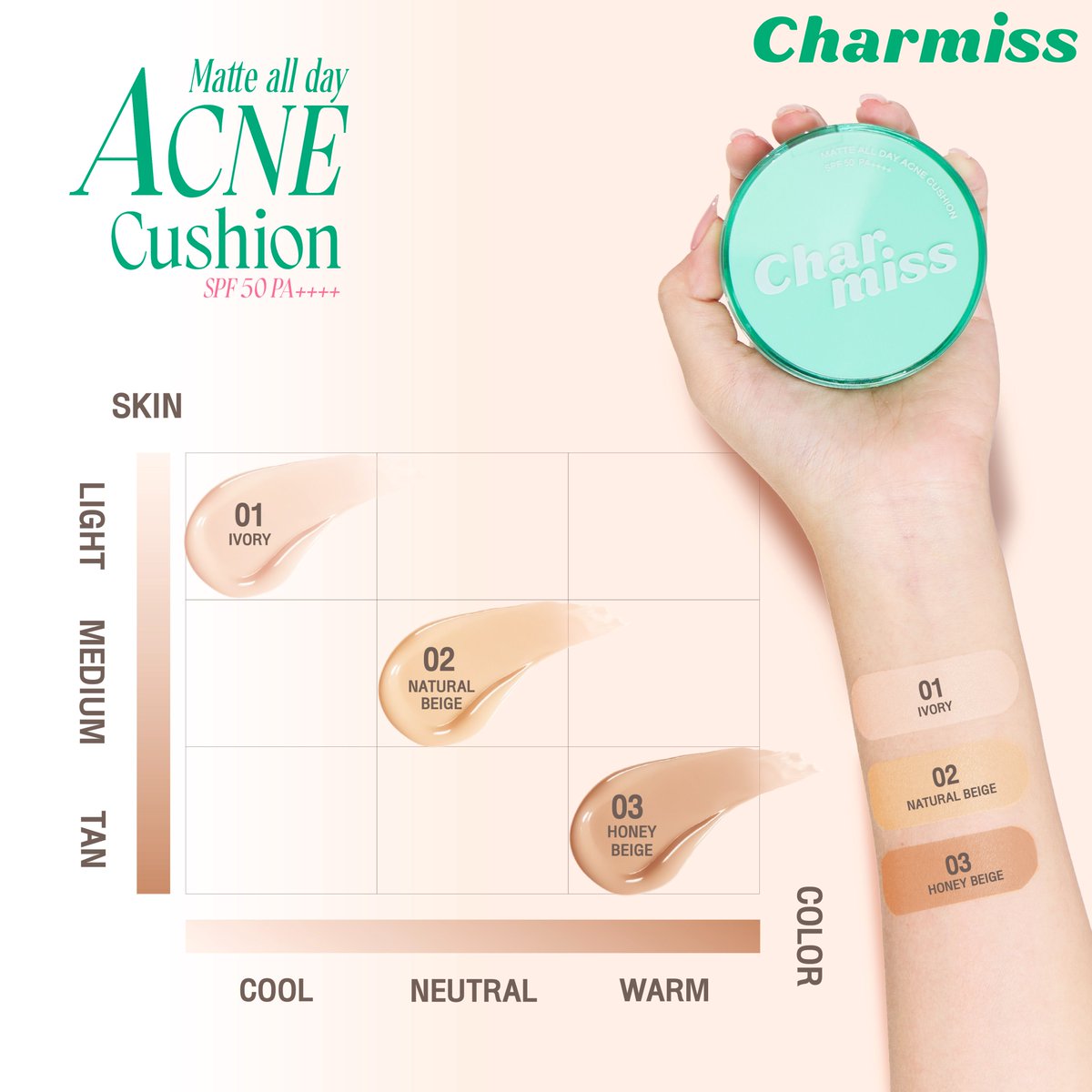 charmisscosme's tweet photo. #CharmissXWinMetawin 💚 
สวยซ่อนสิว ผิววินได้ทุกวัน
We’re beyond excited to welcome WIN METAWIN as the newest face of Charmiss.
✨ Let it show, Let it Charm ไปกับชาร์มิส — วิน เมธวิน ตัวท๊อปแห่งวงการที่จะมาร่วมสร้างนิยามใหม่ของ สวย ซ่อนสิว ผิววินได้ทุกวัน ไปกับ Charmiss Matte All Day Acne Cushion SPF50 PA++++
#คุชชั่นเขียวชาร์มิส ตัวช่วยของคนเป็นสิว ให้คุณกล้าแต่งหน้า และมั่นใจในทุกกิจกรรม เพราะเสน่ห์ที่แท้จริง… คือความมั่นใจ

✅ ปกปิดเนียนกริบ เบาสบายผิว
✅ คุมมันนานถึง 12 ชั่วโมง ไม่เยิ้ม ไม่หยือ กันน้ำ กันเหงื่อ
✅ คนเป็นสิวผิวแพ้ง่ายมั่นใจได้ ผ่านการทดสอบการระคายเคืองโดยแพทย์ผู้เชี่ยวชาญด้านผิวหนัง
❎ไม่มีแอลกอฮอล์ ❎น้ำหอม ❎และพาราเบน

🏷️ 3 เฉดสี ซิกเนเจอร์
01 IVORY – ผิวขาวไบร์ท
02 NATURAL BEIGE – ผิวขาวเหลือง
03 HONEY BEIGE – ผิวสองสี

🛒 Shop Now !
📍Shopee : https://t.co/0SH7ACAHa6
📍TikTok : https://t.co/mpBA2nUYaX
📍Lazada : https://t.co/qaQbjSe1PZ

📍7-Eleven และ ร้าน Beauty Store ทั่วประเทศ

#CharmissXWinMetawin #Charmiss #ชาร์มิส #CharmissCosmetics #คุชชั่นเขียว #คุชชั่นสิว #ผิววินได้ทุกวัน