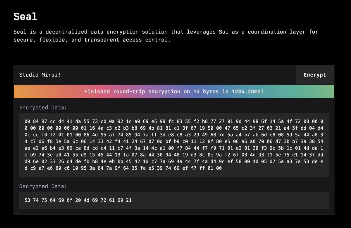 BL (mirai/acc) (@_smbrian) on Twitter photo Got encryption working on the demo yesterday, and just added decryption to showcase round-trip encryption using <a href="/_StudioMirai/">STUDIO MIRAI</a> Seal key servers. Coming soon, w/discounted rates for robot holders. 🔥 Got encryption working on the demo yesterday, and just added decryption to showcase round-trip encryption using <a href="/_StudioMirai/">STUDIO MIRAI</a> Seal key servers. Coming soon, w/discounted rates for robot holders. 🔥