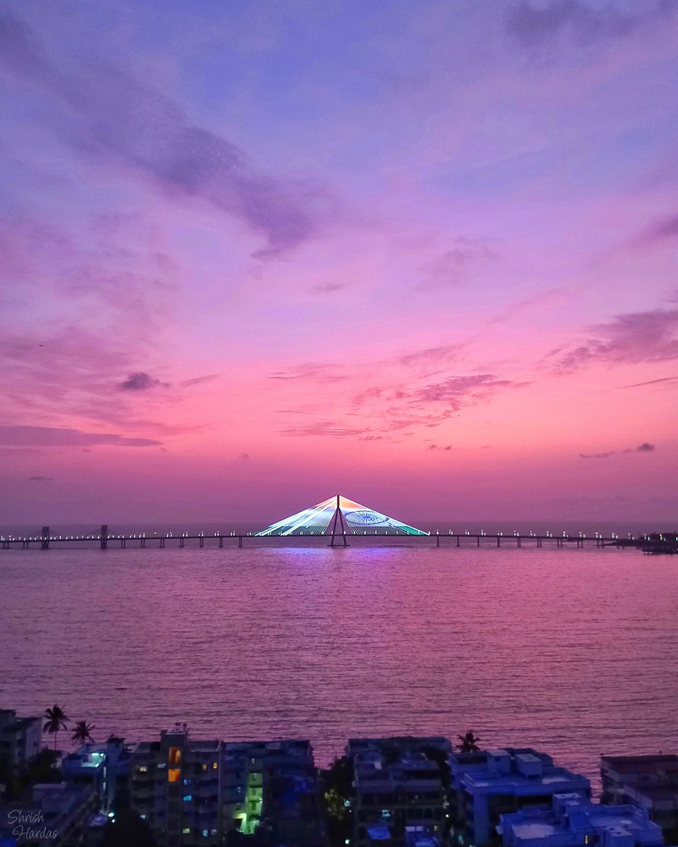 A photo I took of India's National Flag projected on the Sea Link bridge of Mumbai surrounded by magical sunset colors.   

A happy Independence day to all! 🇮🇳 

#India #Indian #IndependenceDay #tricolor #photography #photographer #Mumbai #Maharashtra #sunset #nature #view