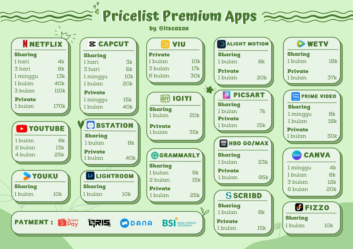 selfcish's tweet image. marii jajan app premnyaa kakakkk, sung proses testi 500+++ di pinned tweet 🥰😇

💌 dm or wa.me/6289654568607 for order
💸 spay, dana, qris, BSI

tags. wtb wts netflix capcut viu canva youtube wetv bstation seribu fizzo tugas video

#zonauang️ #zonaba #zonajajan