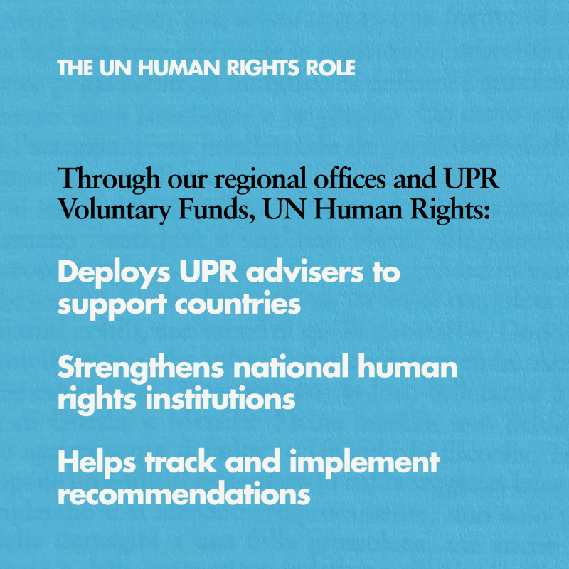 UNHumanRights's tweet photo. Every country. Every 4.5 years. Equal footing. The UPR transforms dialogue into action.

This progress is only possible with sustained support for the UPR Voluntary Funds and our UPR regional advisers programme. 

Let’s ensure every country can turn commitments into real change.