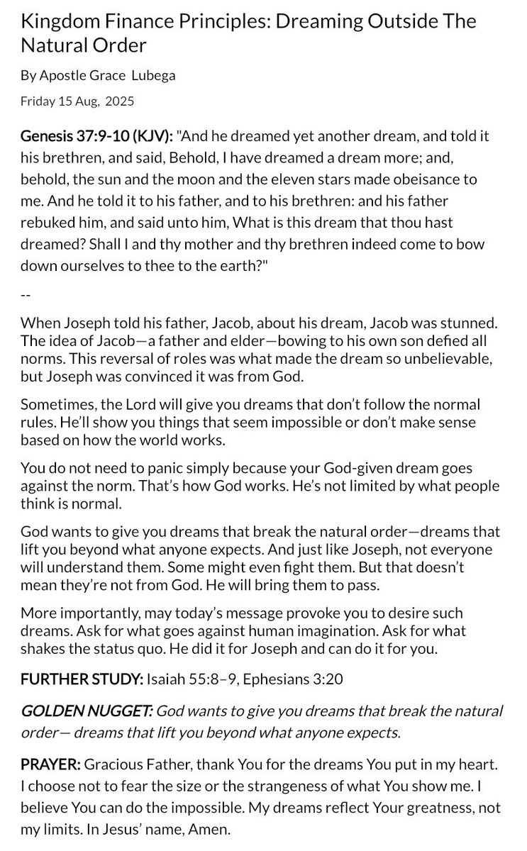 Shivanlinda1's tweet photo. Good morning.
Here’s the devotional for today.
“Kingdom Finance Principles: Dreaming Outside The Natural Order”. https://t.co/YfgQ5L5js5