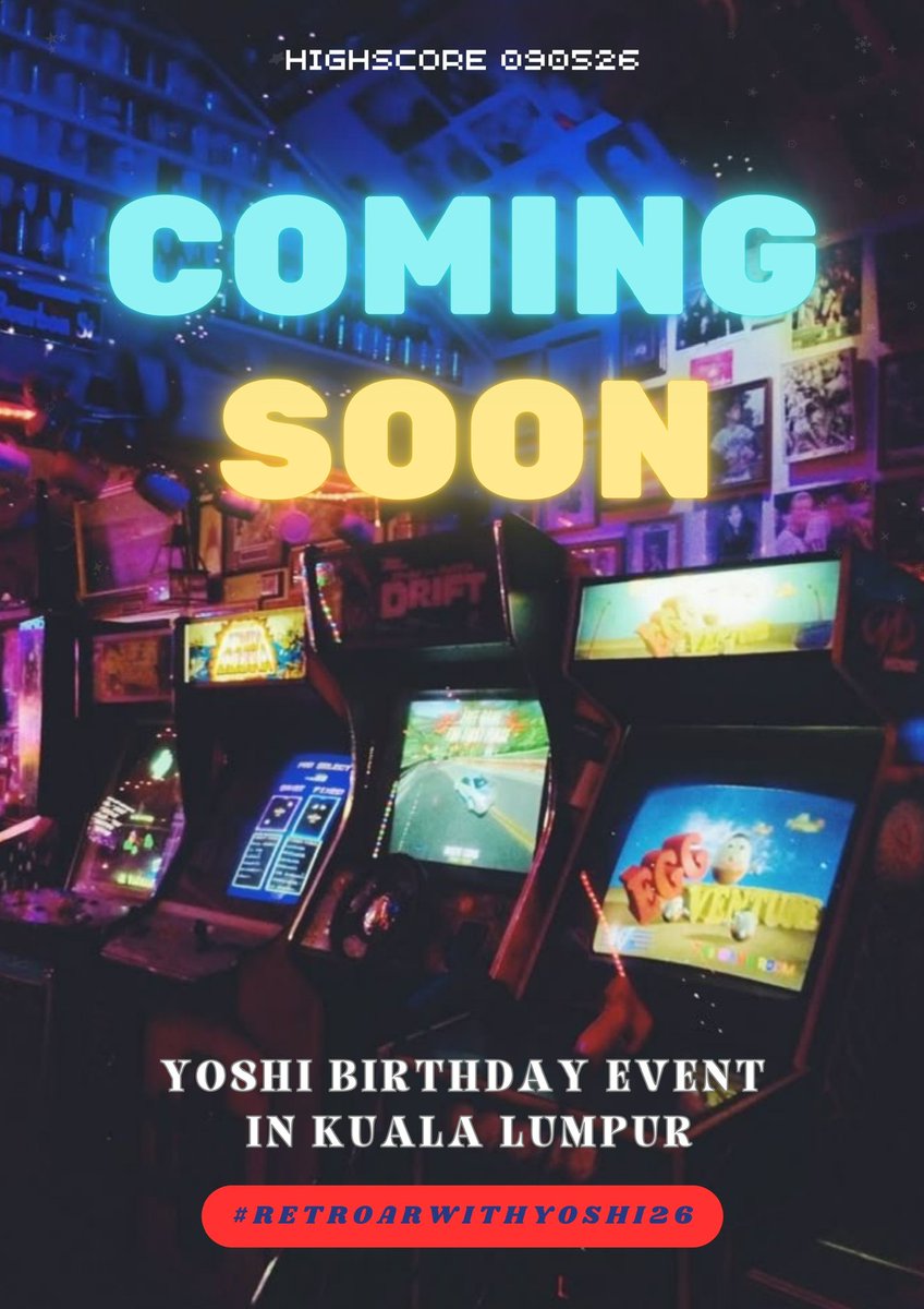 *𝙔𝙤𝙪’𝙧𝙚 𝙤𝙛𝙛𝙞𝙘𝙞𝙖𝙡𝙡𝙮 𝙞𝙣𝙫𝙞𝙩𝙚𝙙 𝙩𝙤 𝙥𝙧𝙚𝙨𝙨 𝙎𝙏𝘼𝙍𝙏 𝙤𝙣 𝙔𝙤𝙨𝙝𝙞’𝙨 26𝙩𝙝 𝙗𝙞𝙧𝙩𝙝𝙙𝙖𝙮 𝙘𝙚𝙡𝙚𝙗𝙧𝙖𝙩𝙞𝙤𝙣!*

🎮Arcade lights, retro beats &amp; surprises await
🗓️9 MAY 2026

Stay tuned for more retro party updates
Don’t miss it!
#RetroarWithYoshi26