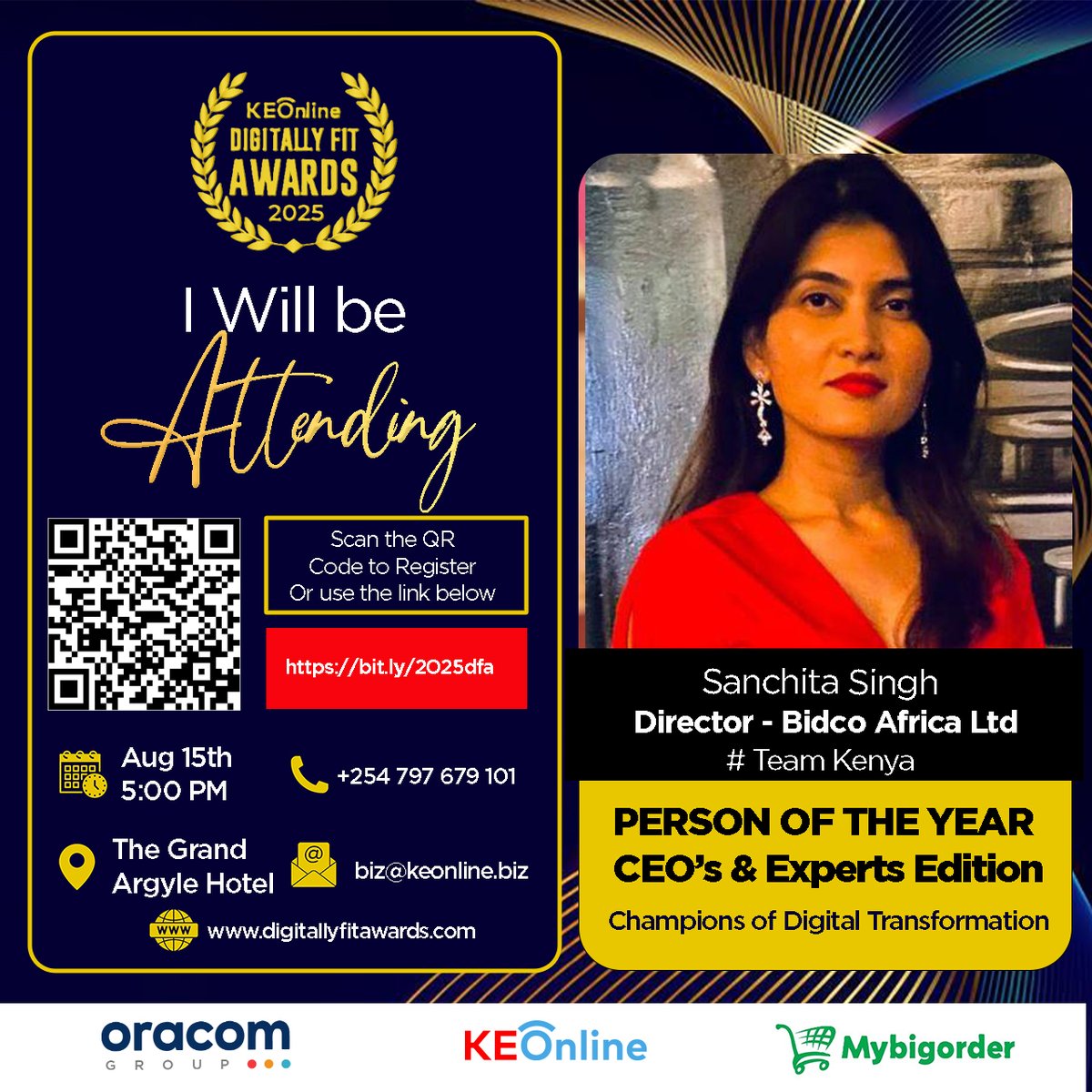 The long-awaited day is finally here! Time to celebrate Team Kenya, who went digital and won!  #DigitallyFitAwards  Let's see who takes home the gold! The Grand Argle Hotel – Msa Rd  Register: bit.ly/2025dfa