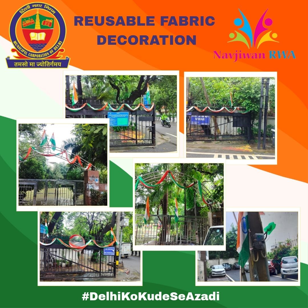 Swachh Survekshan MCD (@sbm_mcd) on Twitter photo MCD <a href="/DCSOUTHZONE/">Deputy Commissioner,South Zone</a> with Navjiwan RWA decorate the Zero Waste colony Navjeevan Vihar with reusable fabric buntings & preserved flags, reducing waste while keeping the festive spirit alive
#DelhiKoKoodeSeAzadi
<a href="/SwachhBharatGov/">Swachh Bharat Urban</a>
<a href="/LtGovDelhi/">LG Delhi</a>
<a href="/CMODelhi/">CMO Delhi</a>
<a href="/RajaiqbalSingh3/">Raja Iqbal Singh</a>
<a href="/AshwaniKumar_92/">Ashwani Kumar</a> MCD <a href="/DCSOUTHZONE/">Deputy Commissioner,South Zone</a> with Navjiwan RWA decorate the Zero Waste colony Navjeevan Vihar with reusable fabric buntings & preserved flags, reducing waste while keeping the festive spirit alive
#DelhiKoKoodeSeAzadi
<a href="/SwachhBharatGov/">Swachh Bharat Urban</a>
<a href="/LtGovDelhi/">LG Delhi</a>
<a href="/CMODelhi/">CMO Delhi</a>
<a href="/RajaiqbalSingh3/">Raja Iqbal Singh</a>
<a href="/AshwaniKumar_92/">Ashwani Kumar</a>