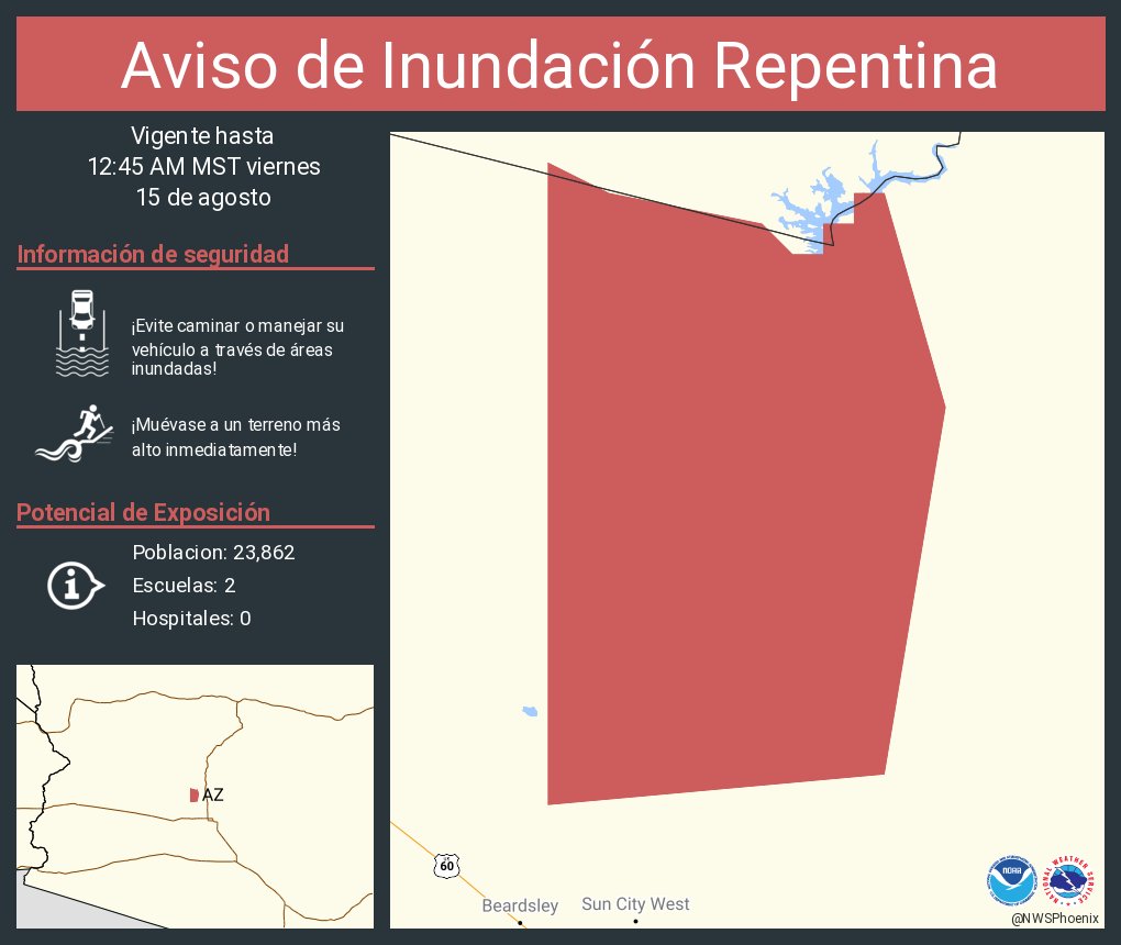 Aviso de Inundación Repentina incluye Maricopa County, AZ hasta las 12:45 AM MST