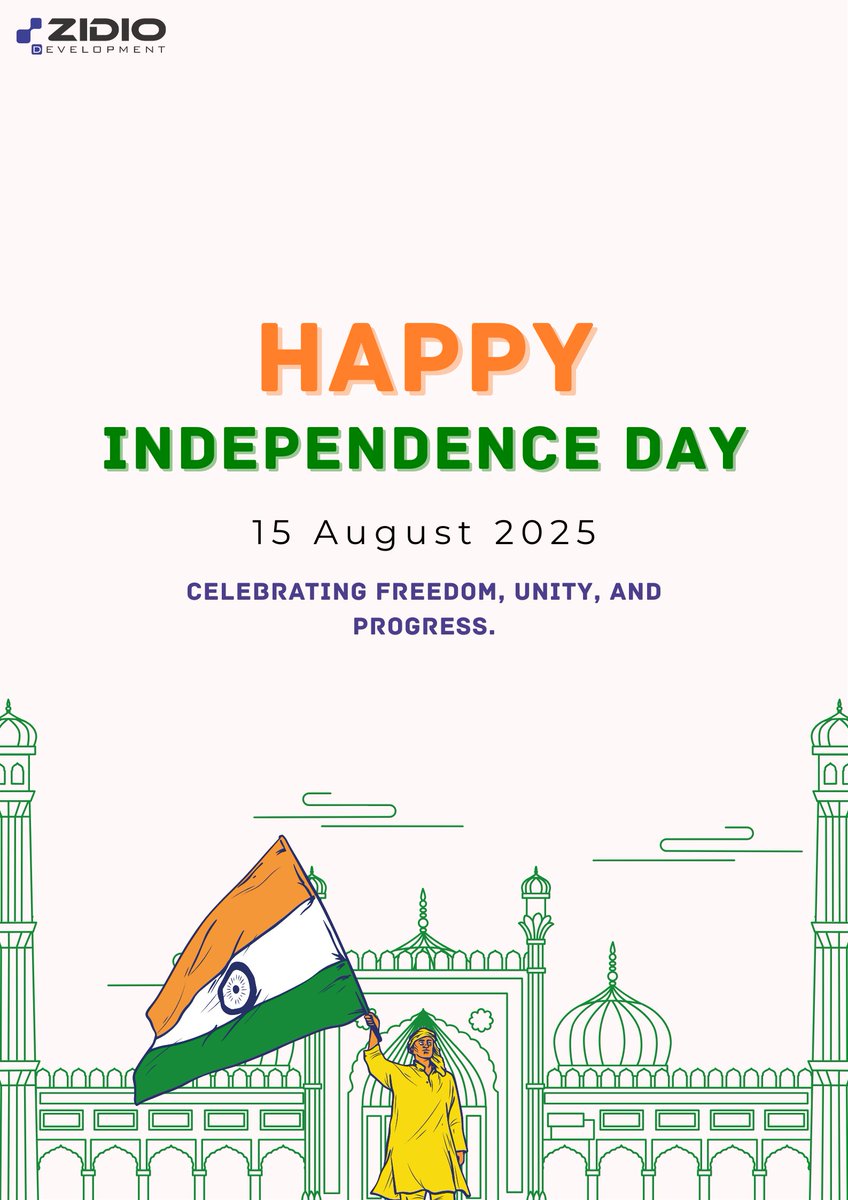 zidioDev's tweet photo. 🇮🇳 Celebrating 79 Years of Independence

Today, we honour the courage, resilience, and vision of those who fought for India’s freedom.

Independence Day is not only a reminder of our nation’s history but also a call to build a future rooted in innovation, unity, and progress.

At Zidio Development, we believe true independence lies in empowering minds, fostering opportunities, and driving change through technology and education.

Let’s continue to contribute — each in our own way — towards a stronger, more self-reliant India.

Happy Independence Day!
Jai Hind 🇮🇳

#IndependenceDay #India #ProudToBeIndian #TechnologyForChange #ZidioDevelopment