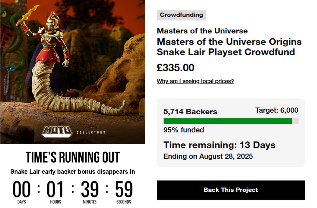 It's definitely going to get funded but not long left to get the early bird backer bonus...
#Mattel #MOTU #MastersOfTheUniverse
