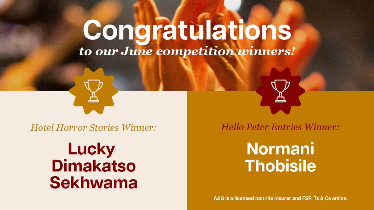 Auto & General (@autoandgeneral) on Twitter photo Congratulations to our June winners!
ππ¨πππ₯ ππ¨π«π«π¨π« πππ¨π«π² ππ‘ππ¦π©π’π¨π§::
πLucky Dimakatso Sekhwama
πππ₯π₯π¨ πππππ« πππ―π’ππ° ππππ«:
πNormani Thobisile
Enjoy your prizes and keep those entries coming⦠the next winner could be you! Congratulations to our June winners!
ππ¨πππ₯ ππ¨π«π«π¨π« πππ¨π«π² ππ‘ππ¦π©π’π¨π§::
πLucky Dimakatso Sekhwama
πππ₯π₯π¨ πππππ« πππ―π’ππ° ππππ«:
πNormani Thobisile
Enjoy your prizes and keep those entries coming⦠the next winner could be you!