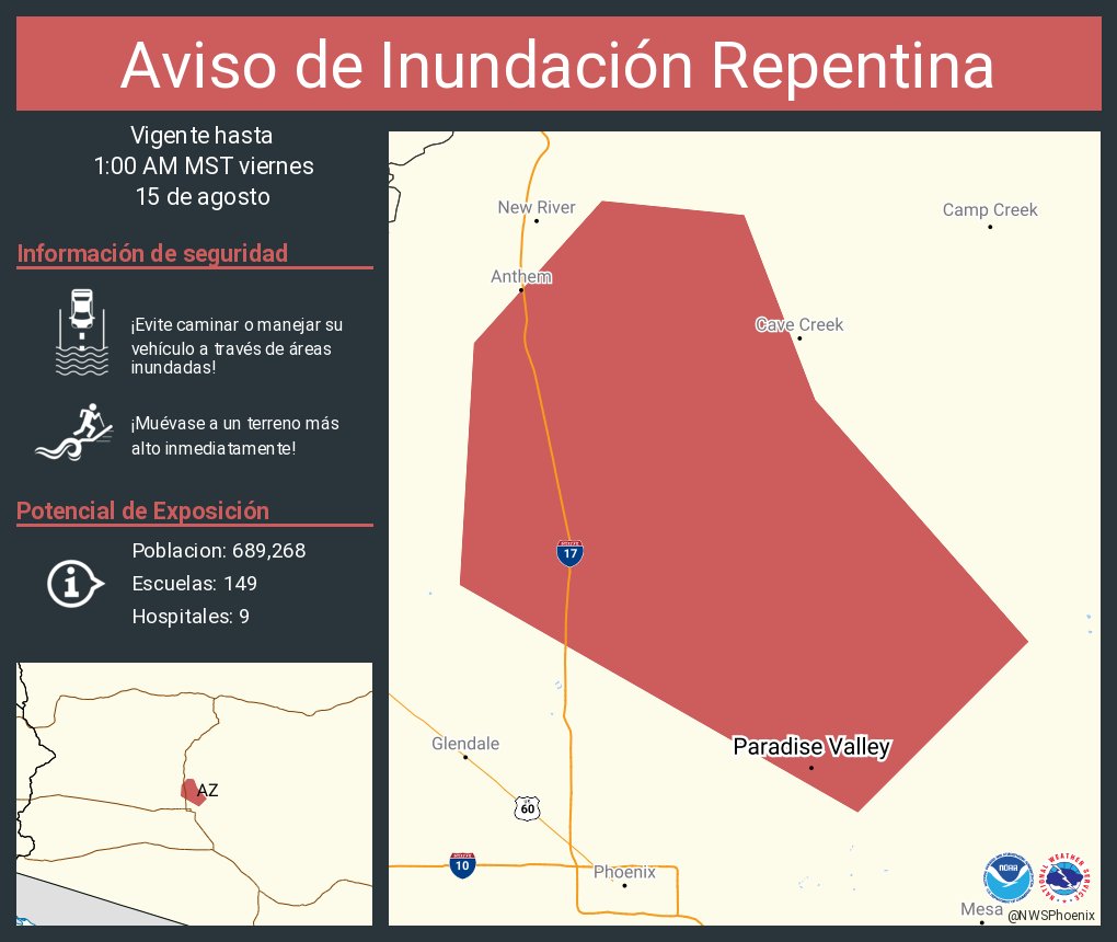 Aviso de Inundación Repentina incluye Paradise Valley AZ hasta la 1:00 AM MST