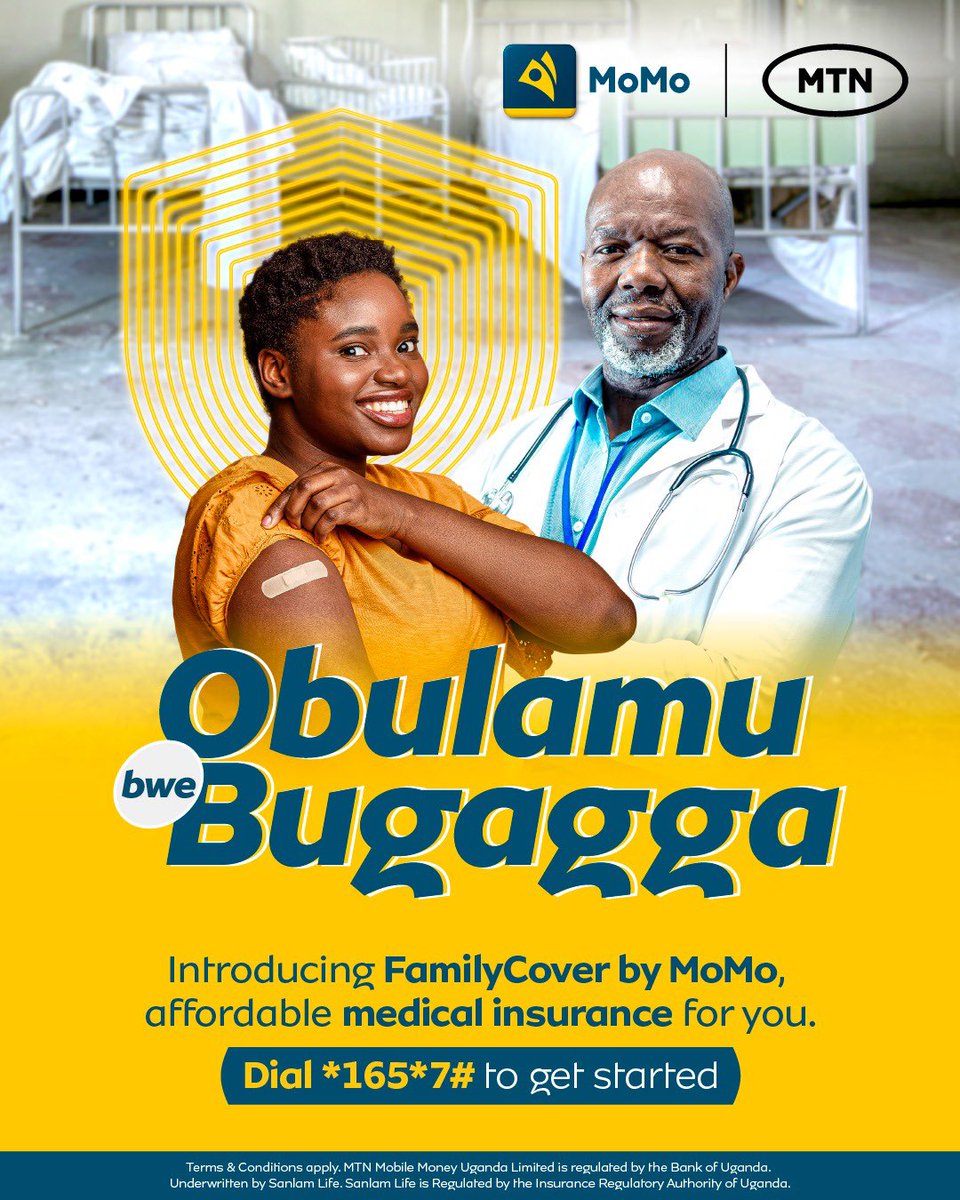 Your health is your greatest wealth.
Get #FamilyCover by MoMo for just 500/= a week and secure your loved ones.

Dial *165*7# to get started and enjoy peace of mind. #CoverByMoMo