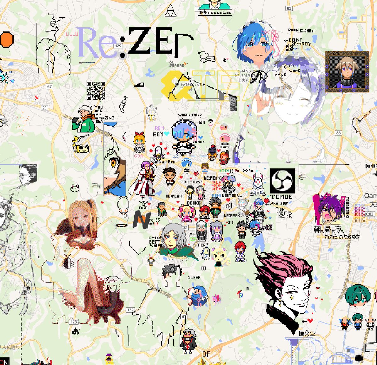 I was looking around Wplace and came across this massive area with a bunch of Re:Zero art. This is so cool