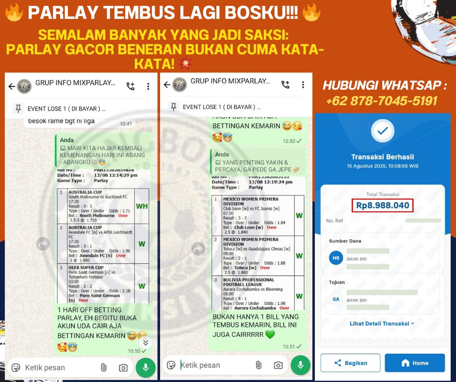 ekorqq_'s tweet photo. 🔥 PARLAY TEMBUS LAGI BOSKU!!! 🔥
Malam tadi jadi bukti nyata kalau hoki itu bisa dicari, asal ikut yang tepat! Parlay yang kita share semalam MELEDAK TANPA MELENCOENG ‼️
Whatsap : +62 878-7045-5191
#gengbola #timnas #beritabola #ligaindonesia #prediksibill #tipsbola #fypreels https://t.co/fJRAFOswX9