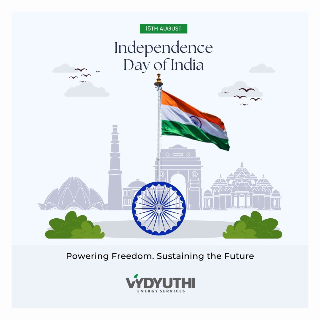 vydyuthi's tweet photo. 🇮🇳 This #IndependenceDay, let’s power freedom with clean energy and a greener future.

💡 Powering Freedom. Sustaining the Future.

#VydyuthiEnergy #Sustainability #CleanEnergy #India
#IndependenceDay #Vydyuthi  #GreenFuture #15August #India https://t.co/SW7fj5YBXo