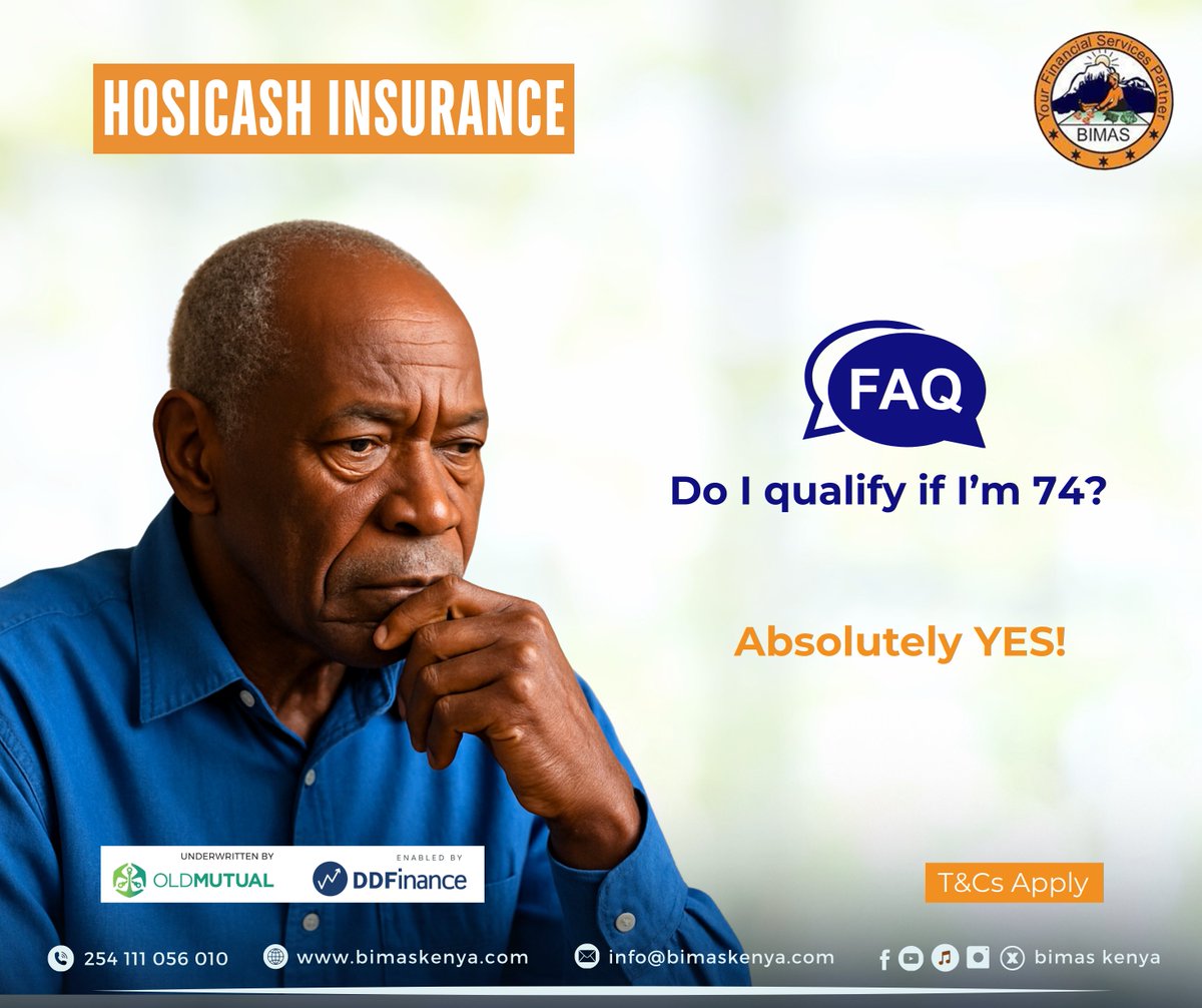bimas_kenya's tweet image. HAPPY FRIDAY Fam!

Are you 74 and wondering if our hospital and life insurance can still cover you? 💬 Absolutely YES!
Usikose peace of mind juu ya age, sisi tuko hapa kukushika mkono when life happens. 💪

@oldmutualke 

#microinsurance #bimasmicrofinance #HospitalCover