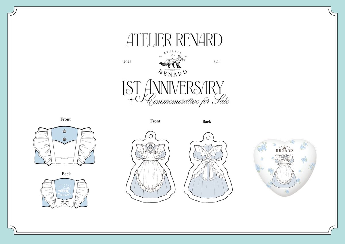 atelier renard 1周年の節目として新しい制服とグッズをデザインしました .ᐟ
デザインと生地選びからチャームとボタンまでこだわったメイドポーチ・制服のデザイン画をそのままグッズにしたアクキーなど˚˖♡
レナード店頭ではもちろん、通販もありますのでぜひ🫖

🛒atrenard.base.shop