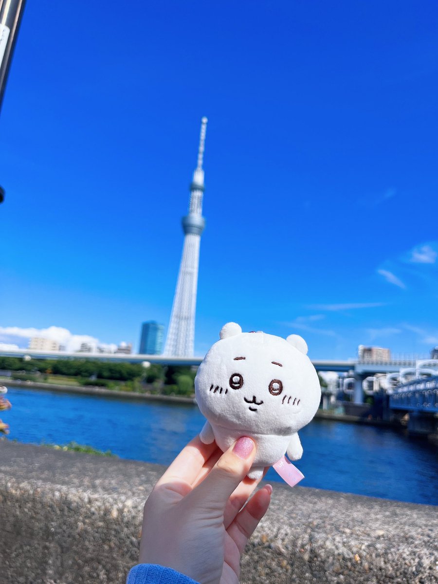 ちいちゃんとスカイツリー⸜❤︎⸝‍
すごい綺麗な青空だった🔆🤍

 #ちいかわ  #ちい活 #東京スカイツリー
