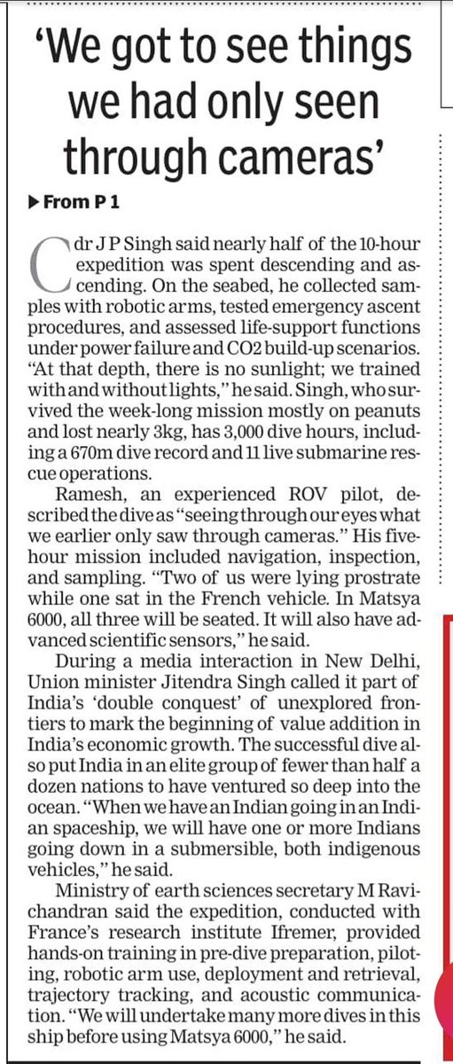 2 <a href="/MoesNiot/">MoES NIOT</a> scientists took a 5000m dive into the Atlantic Ocean aboard French submersible 'Nautile' in a 9hour expedition; they may soon travel in India's vehicle Matsya6000 <a href="/PMOIndia/">PMO India</a> <a href="/moesgoi/">MoES GoI</a> <a href="/ncaor_goa/">NCPOR</a> <a href="/CSIRNIOGoa/">CSIR-NIO GOA</a> <a href="/ESSO_INCOIS/">INCOIS, MoES</a> <a href="/iitmadras/">IIT Madras</a> <a href="/narendramodi/">Narendra Modi</a> <a href="/ChennaiRains/">Chennai Rains (COMK)</a> <a href="/praddy06/">Tamil Nadu Weatherman</a>