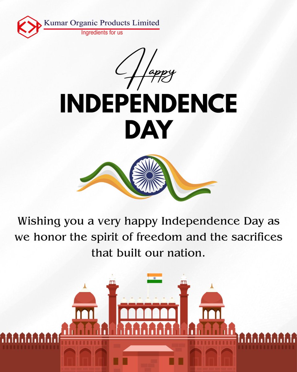 KumarOrganic's tweet photo. Innovation is our independence. Sustainability is our strength.
This #IndependenceDay, Kumar Organic Products Limited salutes the spirit of India and the science that drives it forward. ๐ฎ๐ณ
#KumarOrganic #15August #MadeInIndia #Innovation https://t.co/GtdBVuaX1y