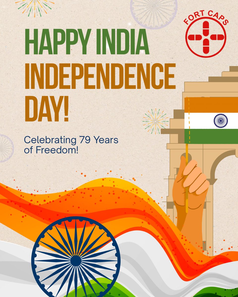 Fortcaps Health Care Limited wishes all citizens of India a Happy Independence Day! 
Here’s to 79 years of freedom, unity, and pride!
#HappyIndependenceDay #Fortcaps #IndiaAt79 #ProudIndian