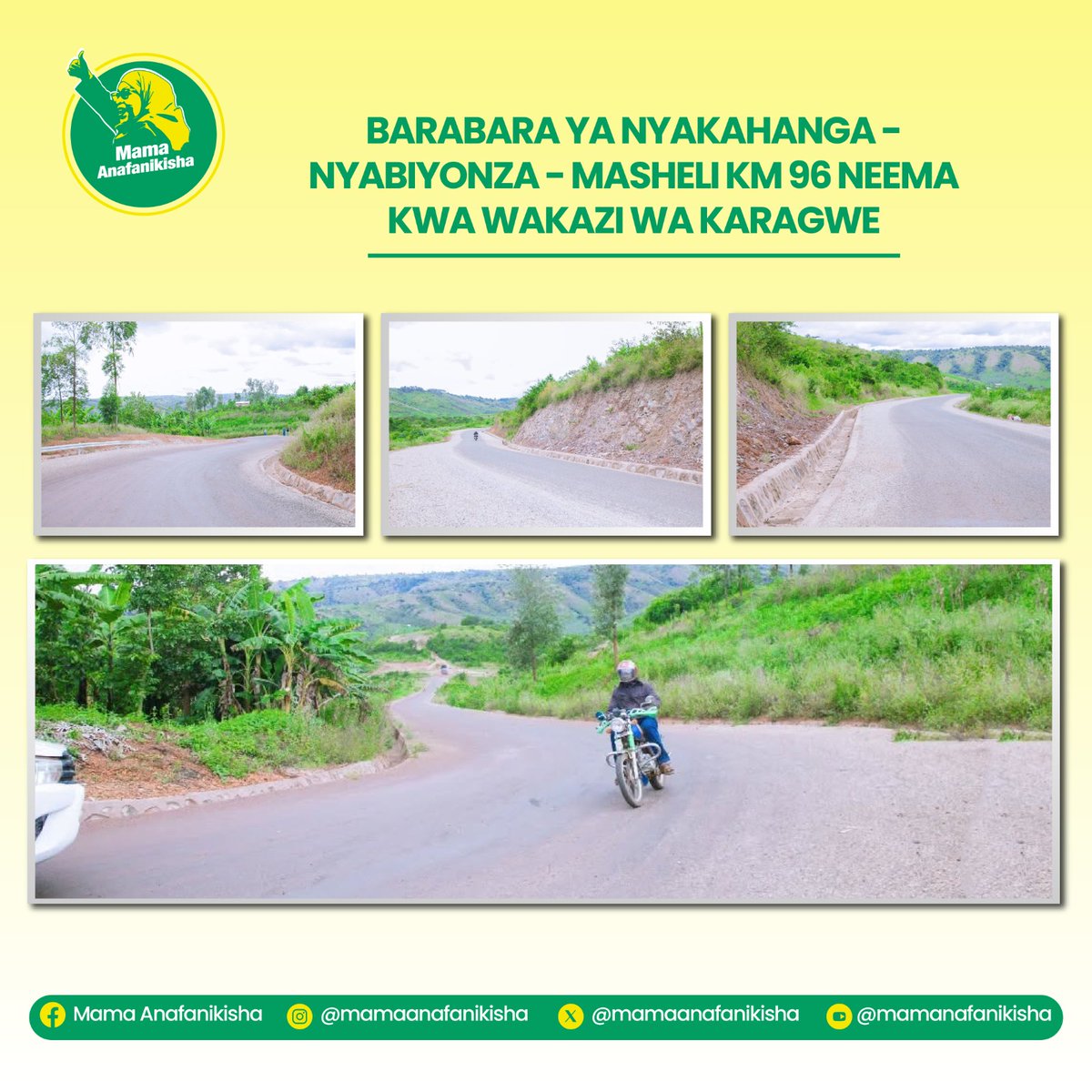 mamanafanikisha's tweet photo. Ujenzi wa barabara ya Nyakahanga-Nyabiyonza -Masheli umetatua kero ya usafiri iliyokuwepo wilayani Karagwe.

#OktobaTunatikiSamia kwa sababu ameboresha miundombinu ya usafiri na usafirishaji nchini. https://t.co/Ry5vFzFhZ9