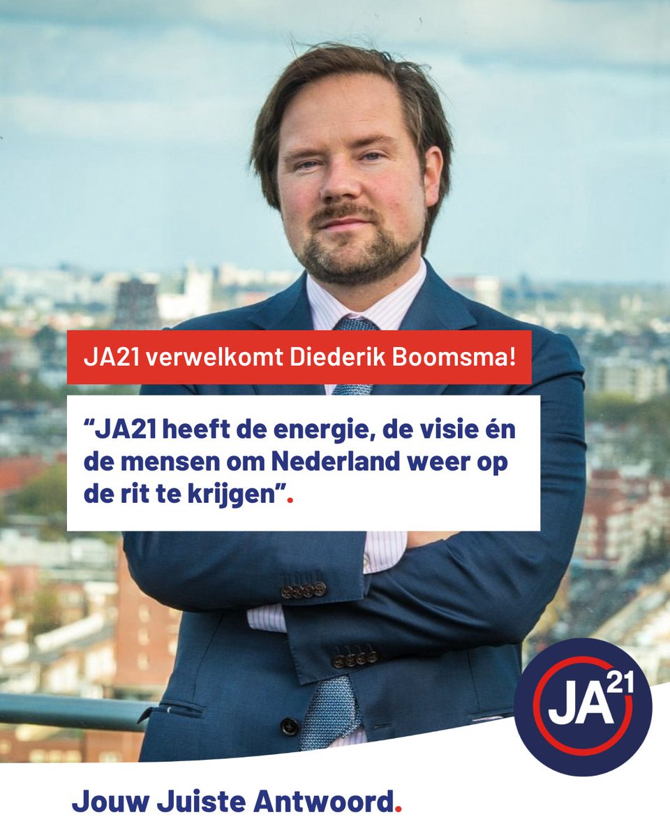 JA21 (@juisteantwoord) on Twitter photo Wij verwelkomen <a href="/DiederikBoomsma/">Diederik Boomsma</a> bij #JA21! Hij staat op plek 6⃣ van onze concept-kandidatenlijst en gaat in de Tweede Kamer keihard werken om de ongecontroleerde immigratie naar ons land eindelijk te stoppen. Wij verwelkomen <a href="/DiederikBoomsma/">Diederik Boomsma</a> bij #JA21! Hij staat op plek 6⃣ van onze concept-kandidatenlijst en gaat in de Tweede Kamer keihard werken om de ongecontroleerde immigratie naar ons land eindelijk te stoppen.