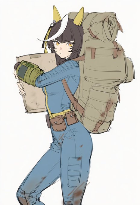 #ウマ娘falloutダービー 
カルストンライトオ 運び屋。フリーランス。元Vault住民。ニューベガス近郊で撃たれたのち、なんやかんやあったという。頭を撃たれましたとか言っているが仲間は信じてくれない。最短距離を通ればよい理論でデスクローの群れの中に突っ込む女として恐れられている。 