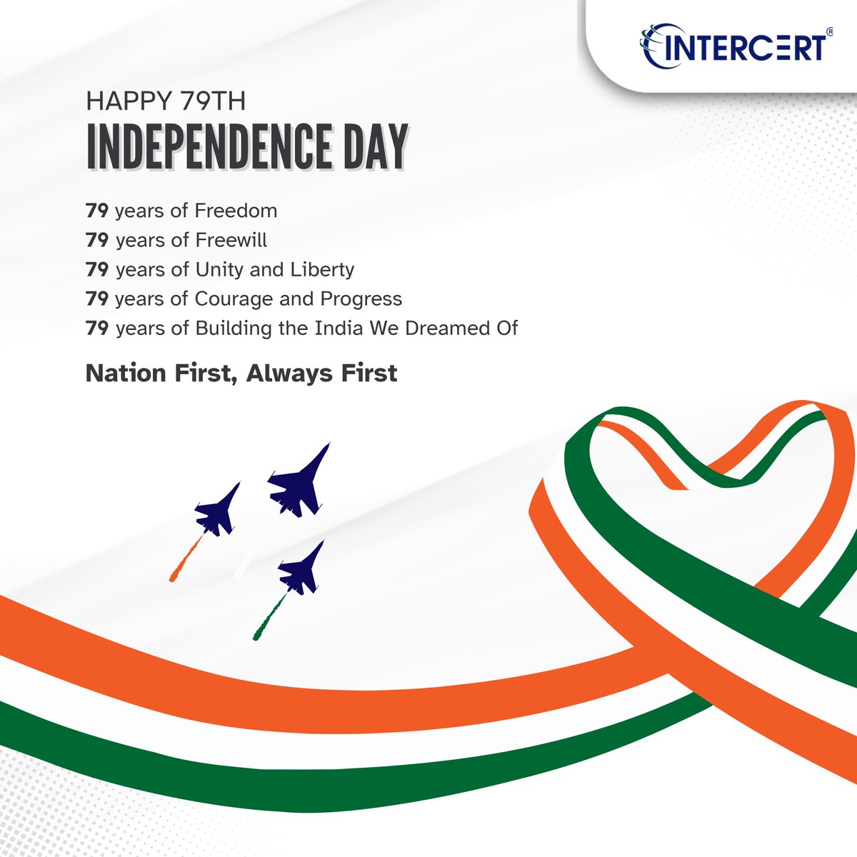 INTERCERTUSA's tweet photo. Team INTERCERT wishes you all a Happy Independence Day
#INTERCERT #79YearsOfFreedom #HappyIndependenceDay #ProudToBeIndian #UnityInDiversity #IndianSpirit #FreedomForward #JaiHind #IndiaAt79 #CelebrateFreedom https://t.co/DuImr3sNvx