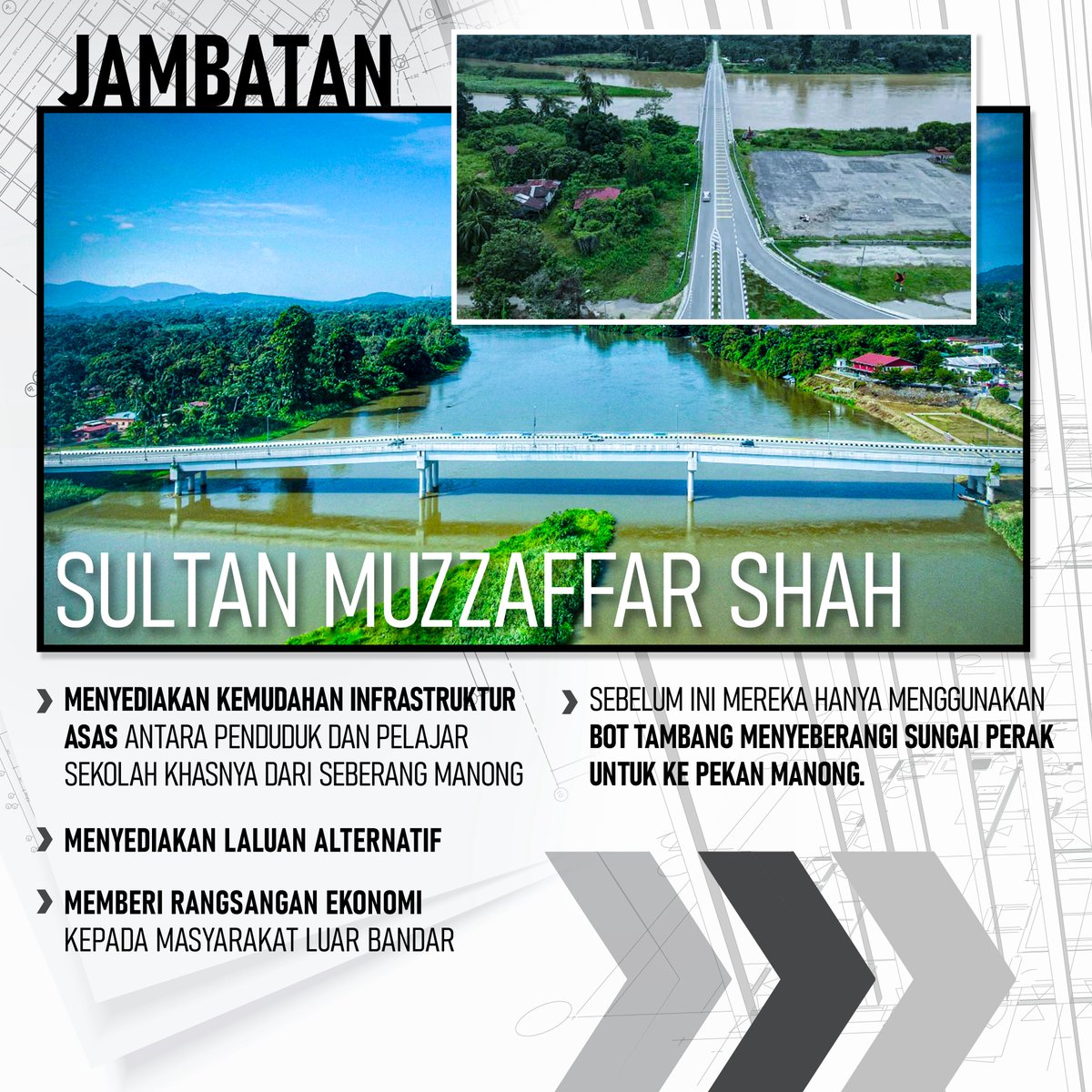 Jambatan Sultan Muzzaffar Shah kini menghubungkan dua sisi komuniti yang dahulunya terpisah oleh sungai dan masa.

#KKR
#JKR
#PerakDarulRidzuan
#JambatanSultanMuzaffarShah
#MYJalan
#MadaniBekerja
#MalaysiaMadani