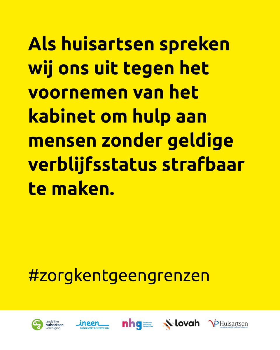 LHVhuisartsen's tweet photo. Medisch noodzakelijke zorg kent geen grenzen: zorg verlenen kan nooit strafbaar zijn. Huisartsen staan klaar voor iedereen in nood. Altijd. Doe ook mee en spreek je uit! 
#zorgkentgeengrenzen 
👉https://t.co/lkz5vNQpBB https://t.co/3lXdi4k1AS