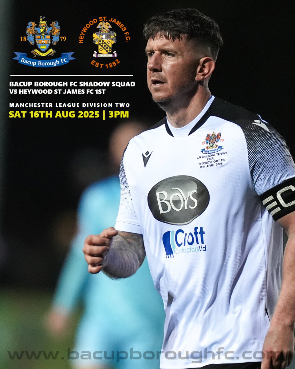 Bacup Borough FC (@bacupboro) on Twitter photo SHADOW SQUAD ⚽️👊
🆚<a href="/HeywoodStJames/">Heywood St James AFC</a>
🏆<a href="/THEMCRFL/">Manchester League Ltd</a>
🗓️16/08/25
🕒3PM
📍Brian Boys Stadium | OL13 8EE
🚨No Access To Clubhouse SHADOW SQUAD ⚽️👊
🆚<a href="/HeywoodStJames/">Heywood St James AFC</a>
🏆<a href="/THEMCRFL/">Manchester League Ltd</a>
🗓️16/08/25
🕒3PM
📍Brian Boys Stadium | OL13 8EE
🚨No Access To Clubhouse
