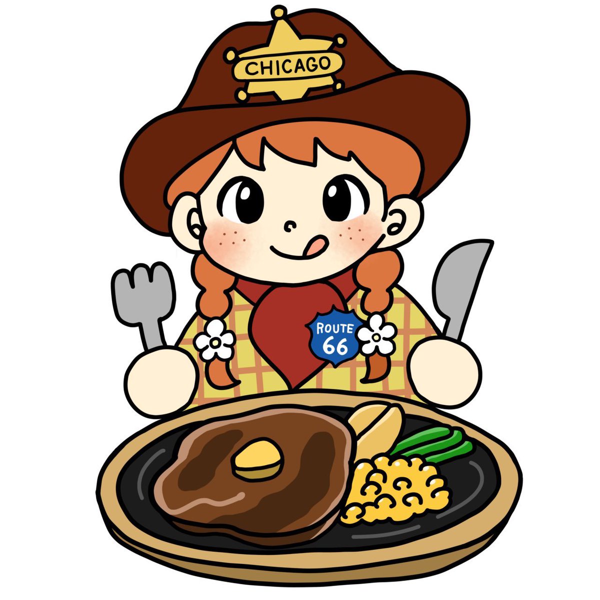 ステーキハウスシカゴさんのイメージキャラクターを描かせていただきました！
いっぱい愛されるキャラクターになりますように🥩⭐️